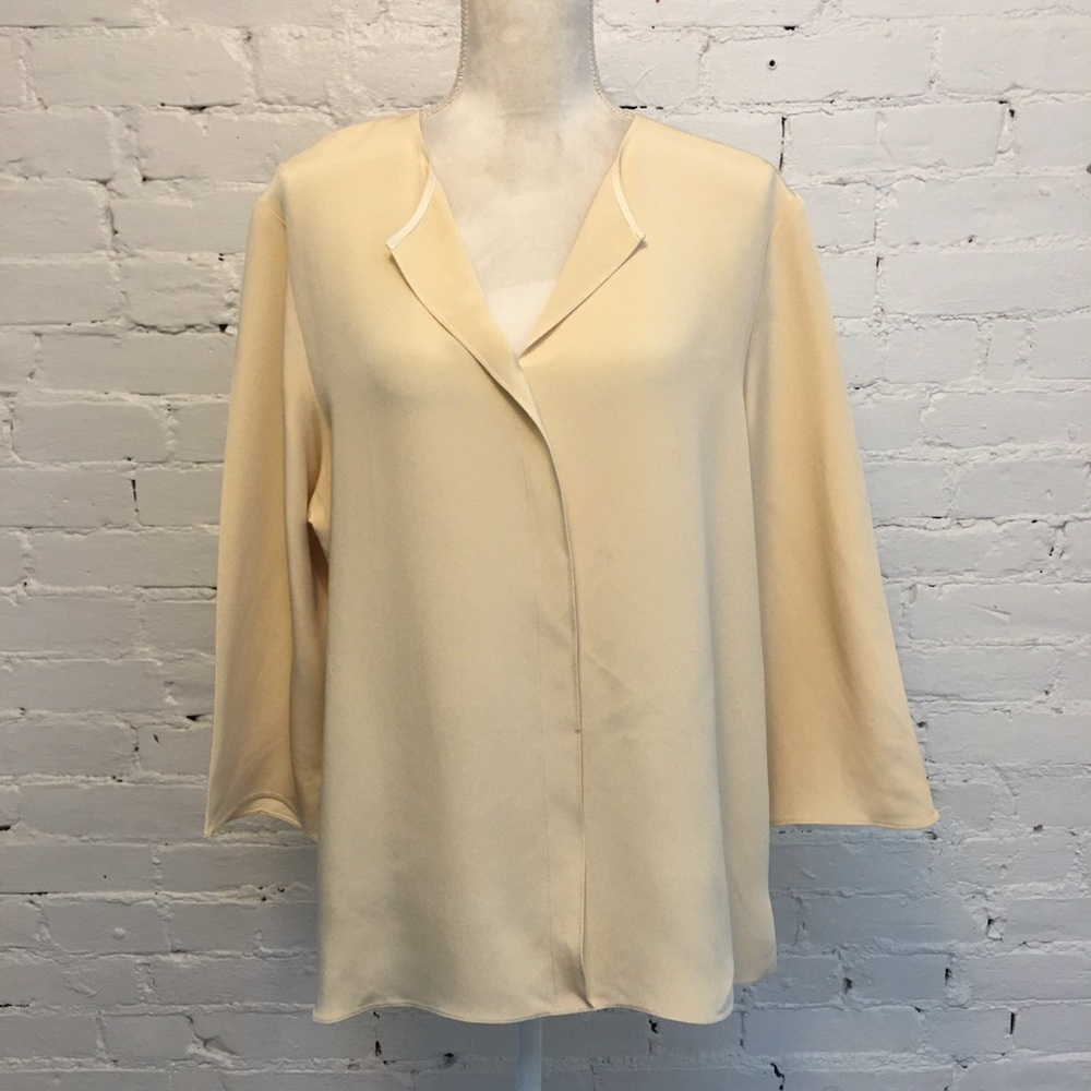 Peter Cohen silk tunic top collarless cream size xl
